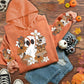 LUNE Plus Size Women's Long Sleeve Orange Hooded Sweatshirt With Floral, Butterfly And Mushroom Motifs For Halloween