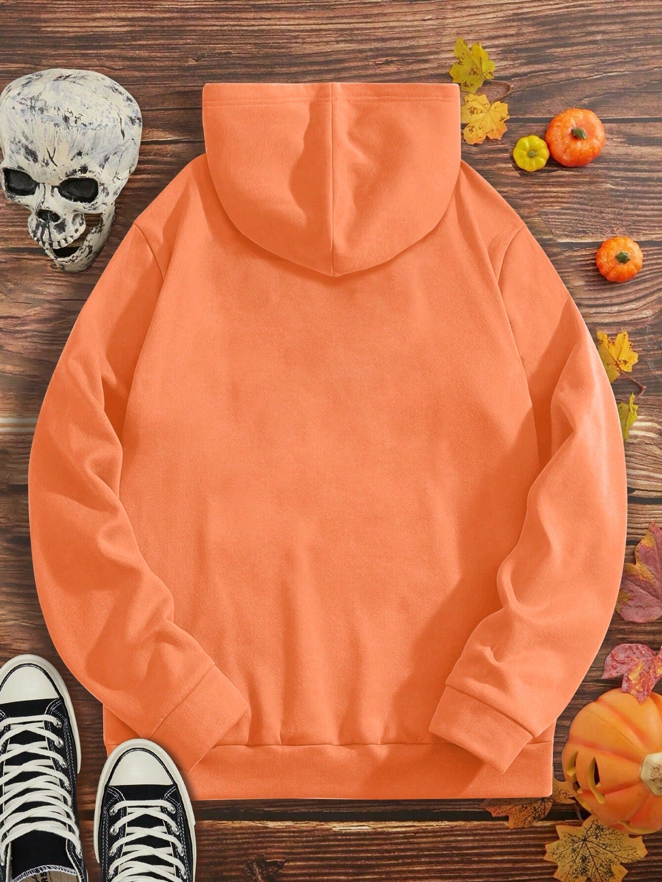 LUNE Plus Size Women's Long Sleeve Orange Hooded Sweatshirt With Floral, Butterfly And Mushroom Motifs For Halloween