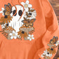 LUNE Plus Size Women's Long Sleeve Orange Hooded Sweatshirt With Floral, Butterfly And Mushroom Motifs For Halloween