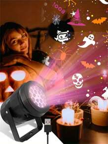 Modern USB Powered Halloween Decorative Night Light, With 16 LED Dynamic Projection Pattern Light, Polished Plastic Holiday Theme Adjustable Arm Desk Projector For Party, Garden, Outdoor And Indoor Use