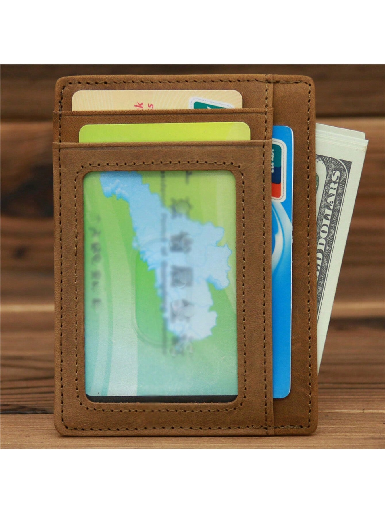 Men's Genuine Crazy Horse Leather Card Holder Slim Wallet Multi Card Slots Credit Card Case