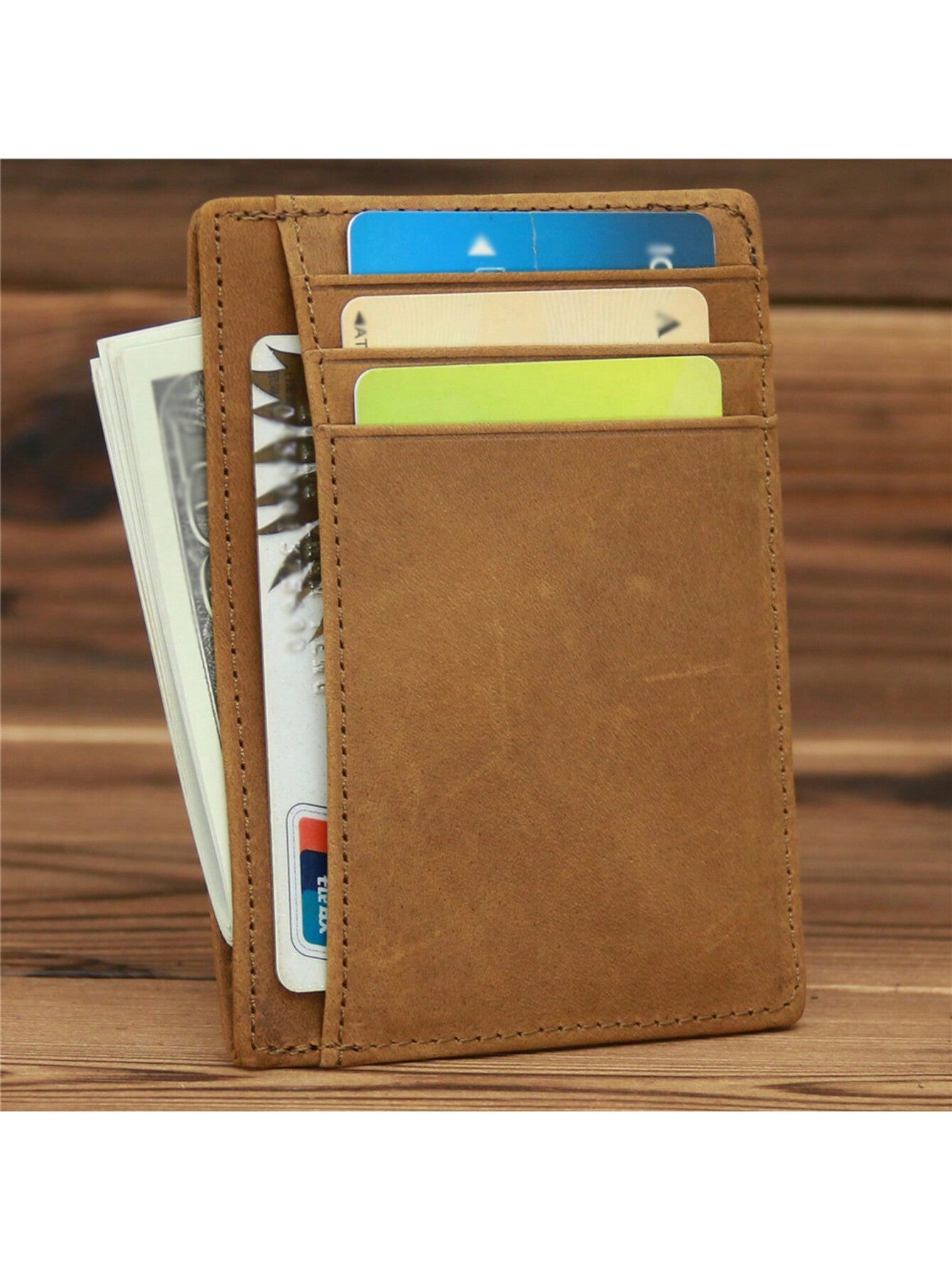 Men's Genuine Crazy Horse Leather Card Holder Slim Wallet Multi Card Slots Credit Card Case