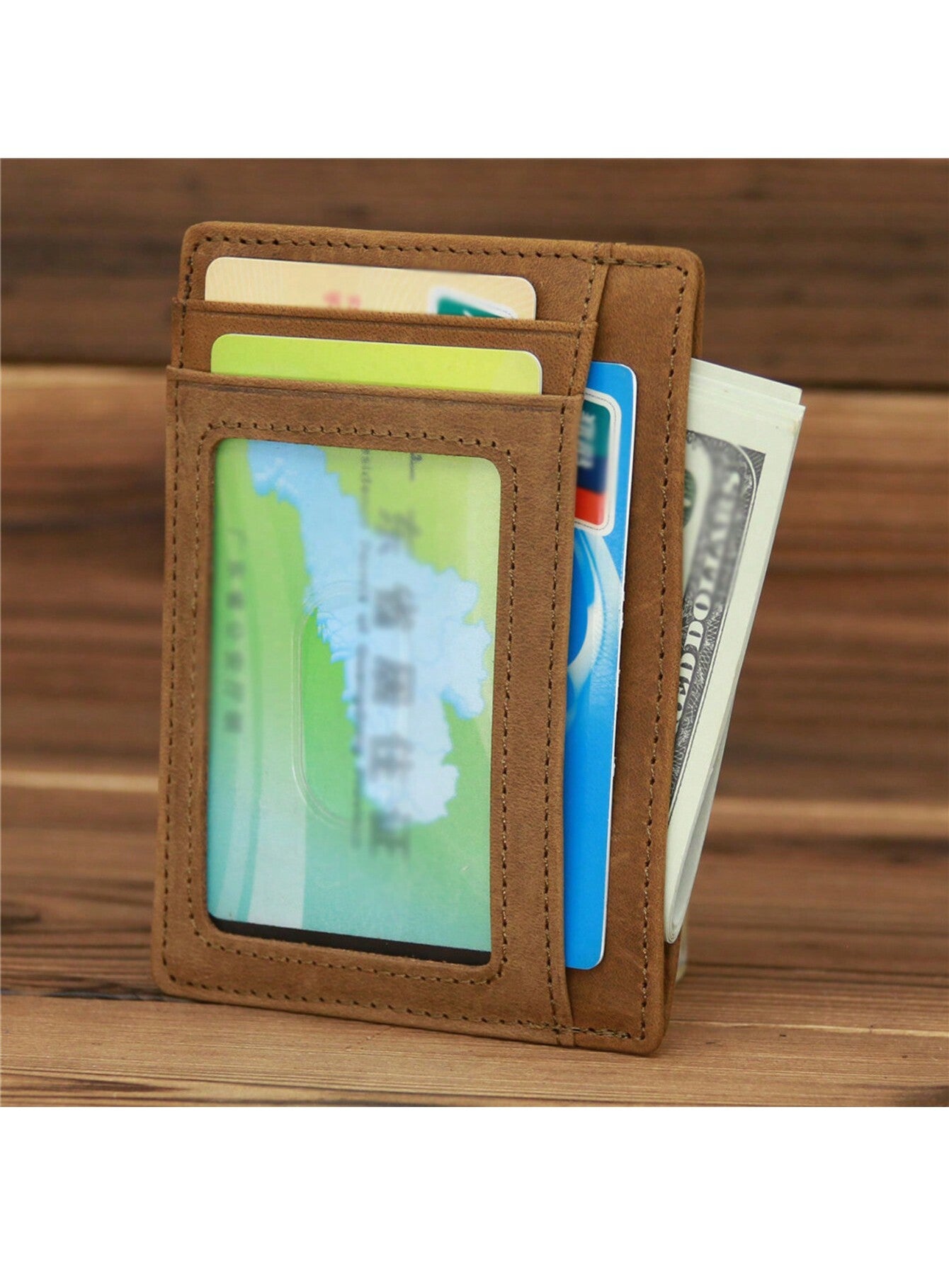 Men's Genuine Crazy Horse Leather Card Holder Slim Wallet Multi Card Slots Credit Card Case