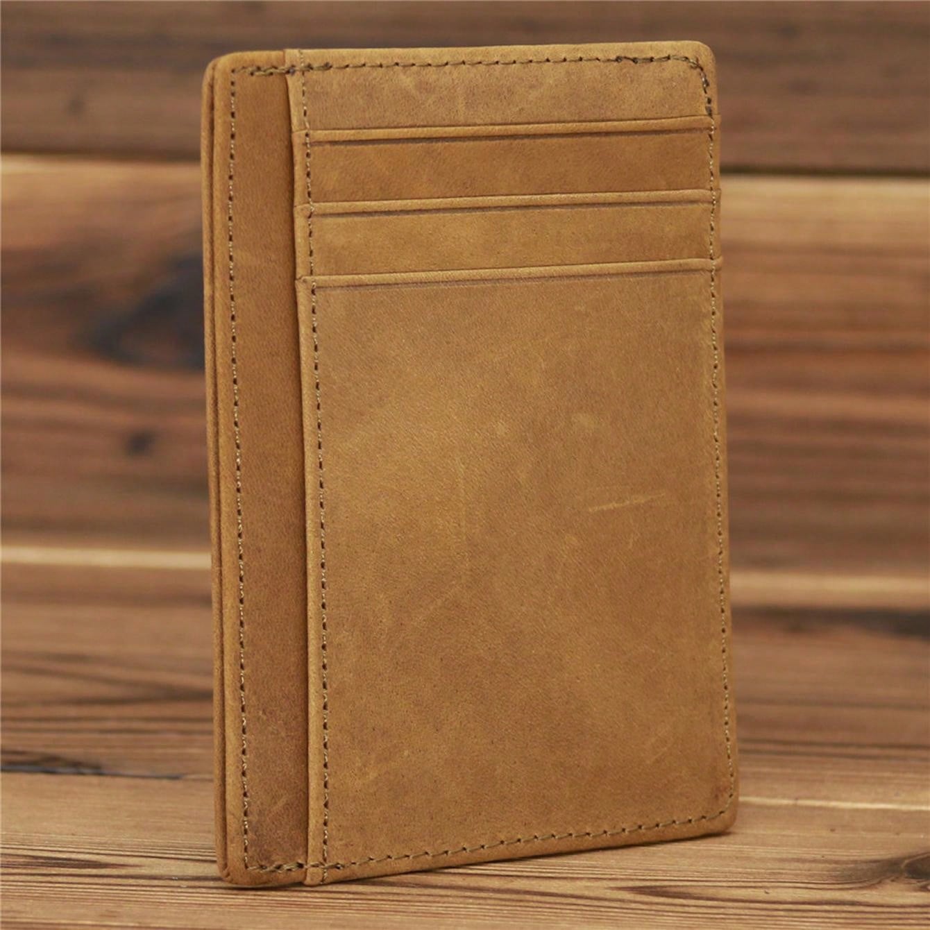 Men's Genuine Crazy Horse Leather Card Holder Slim Wallet Multi Card Slots Credit Card Case