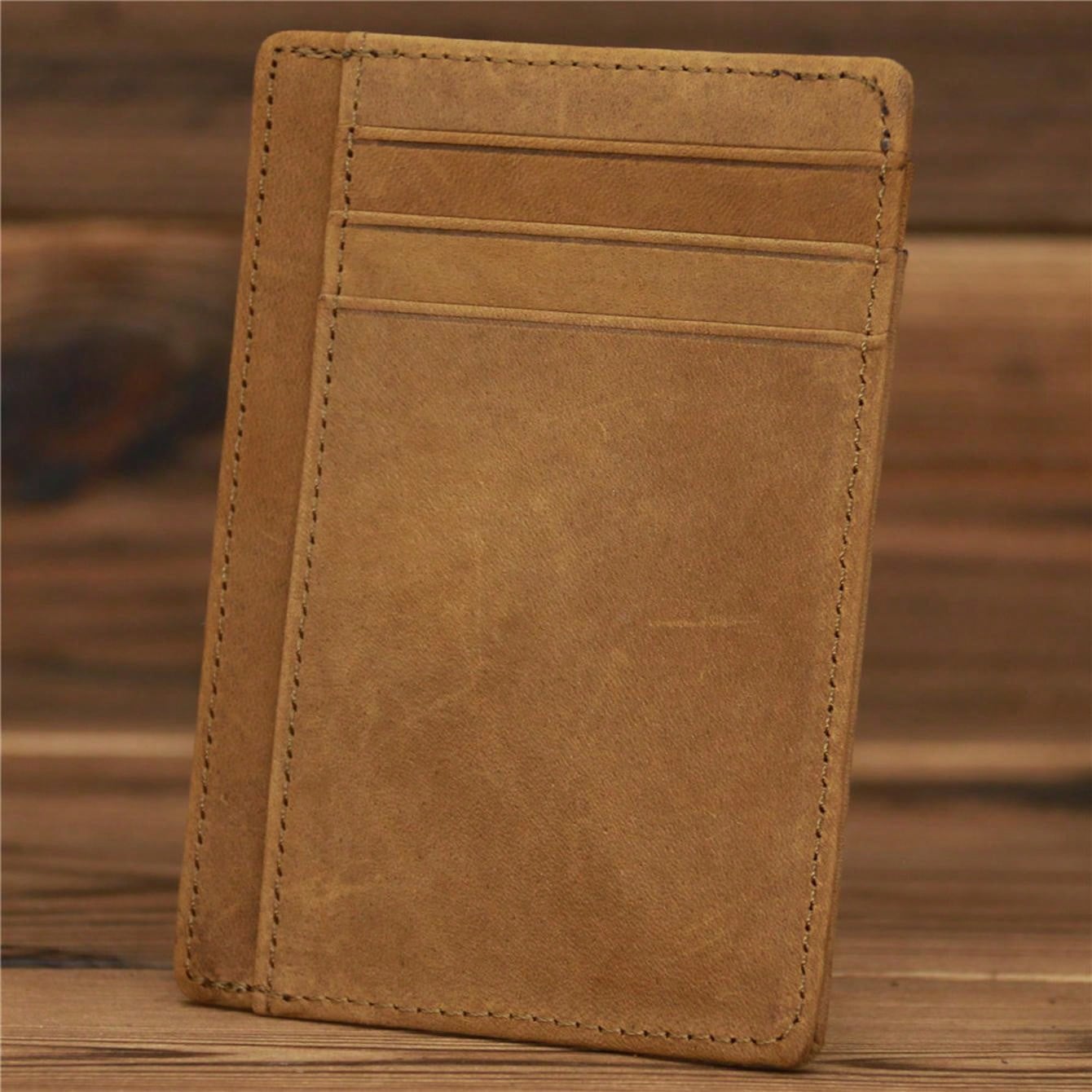 Men's Genuine Crazy Horse Leather Card Holder Slim Wallet Multi Card Slots Credit Card Case