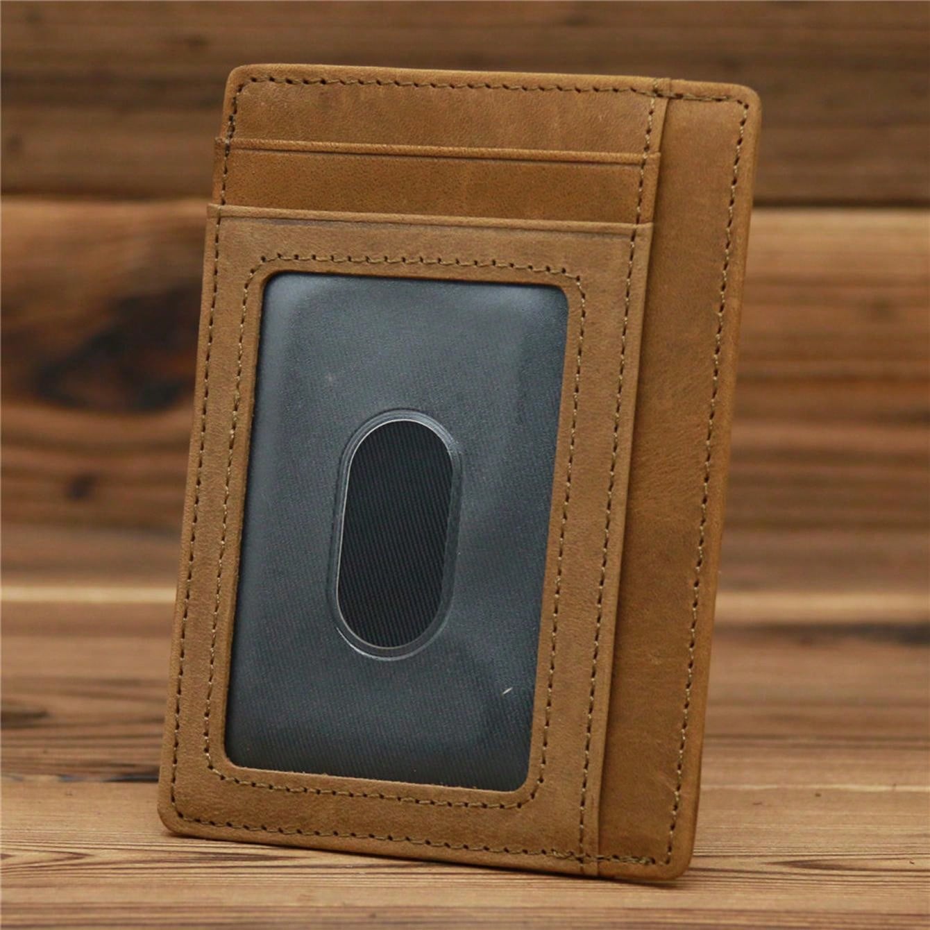 Men's Genuine Crazy Horse Leather Card Holder Slim Wallet Multi Card Slots Credit Card Case