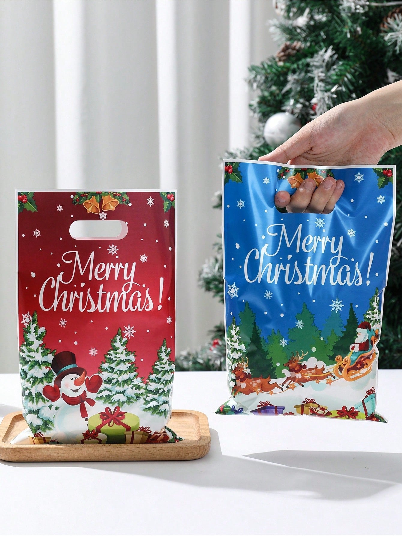 10/25/50pcs Christmas Mixed Pattern Handle Bag, Santa Claus