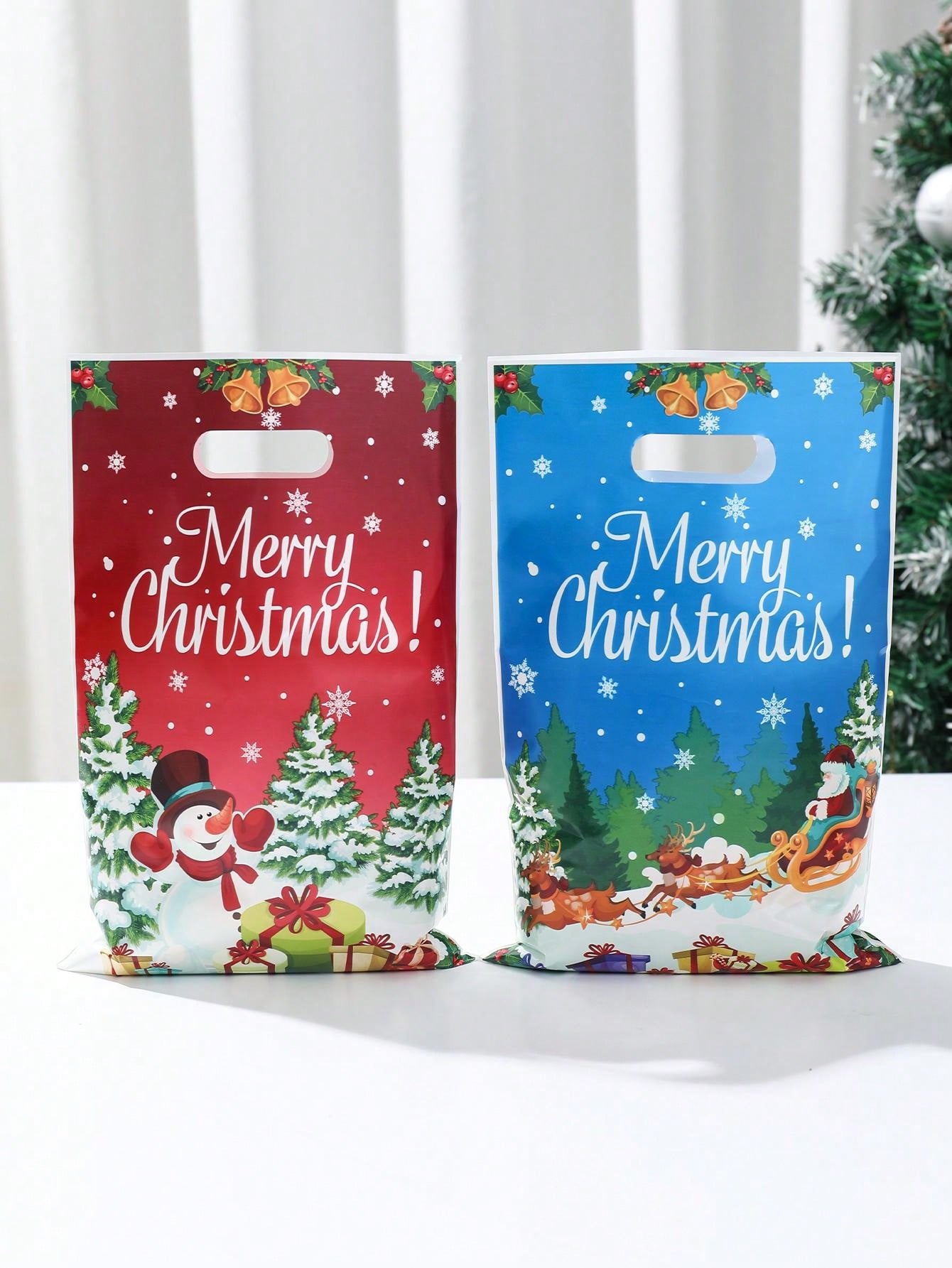 10/25/50pcs Christmas Mixed Pattern Handle Bag, Santa Claus