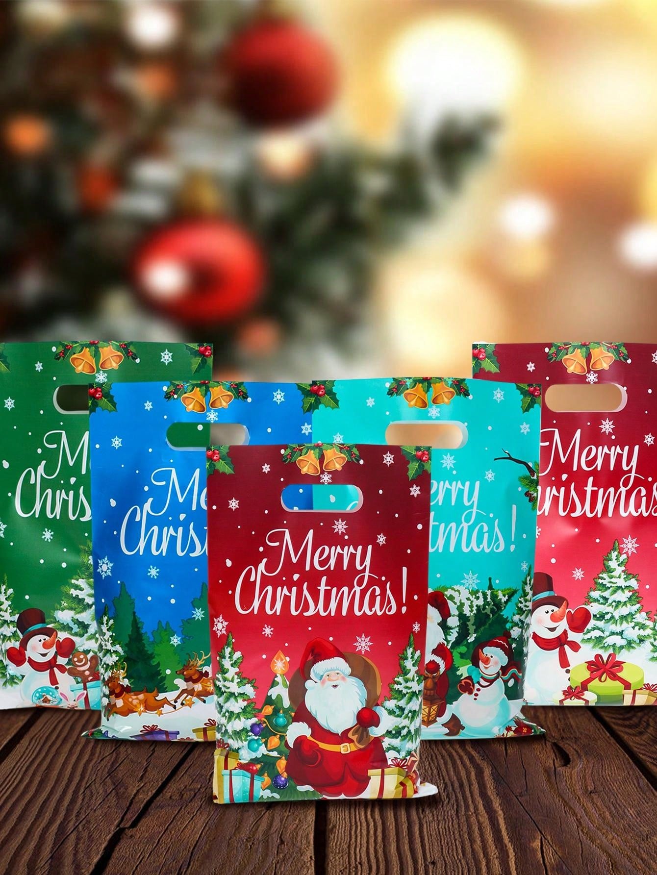 10/25/50pcs Christmas Mixed Pattern Handle Bag, Santa Claus