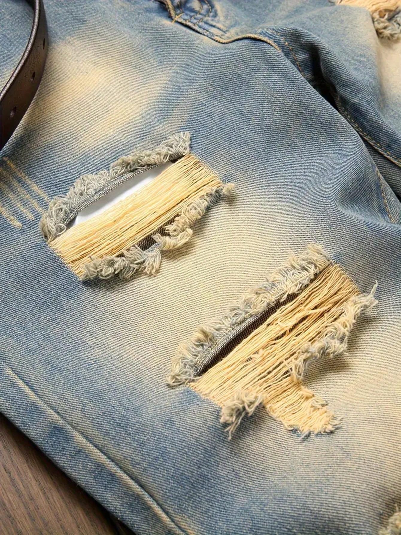 Vintage Style Distressed Men's Street Wear Denim Jeans, Belt Not Included