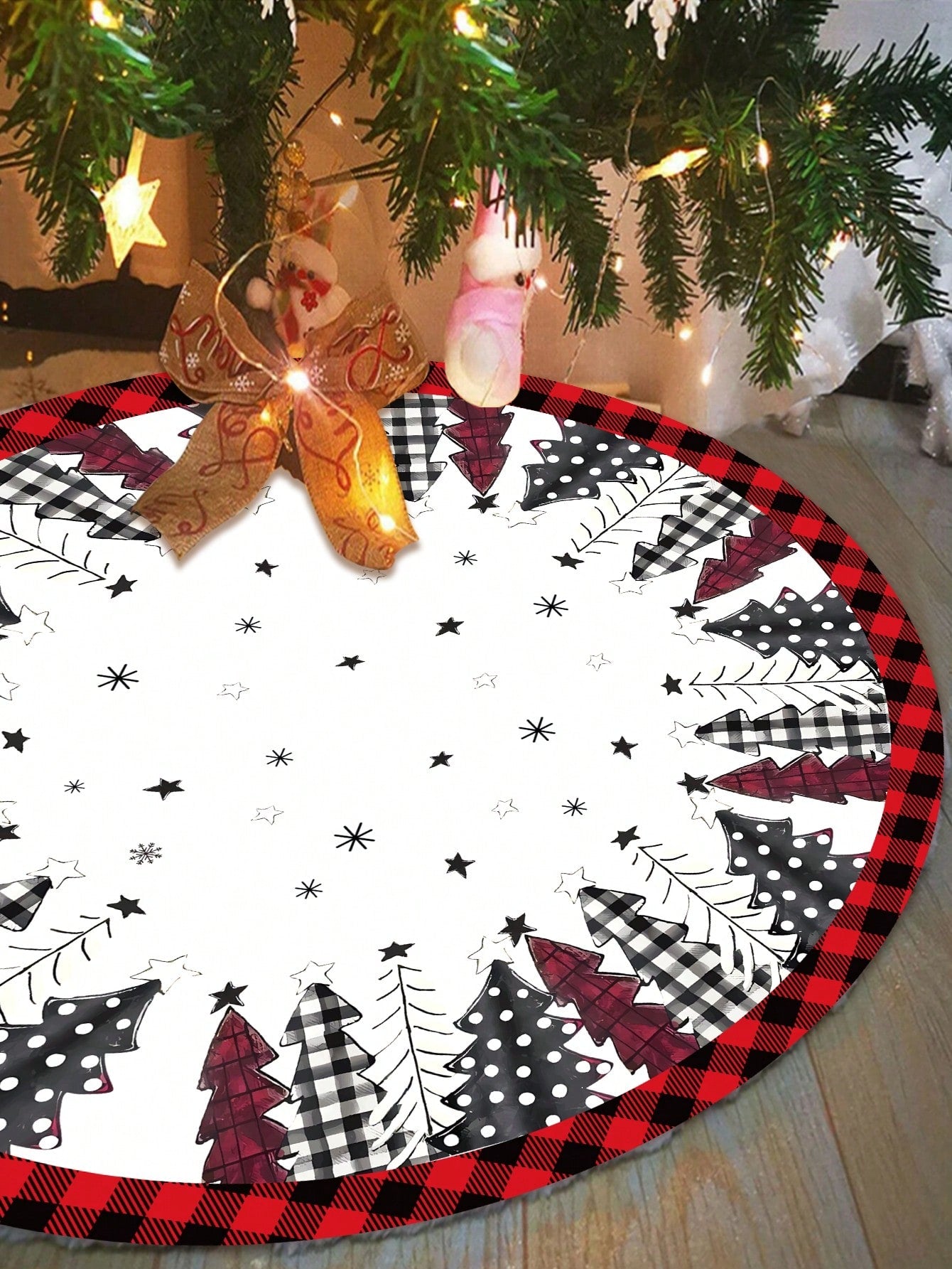 1pc 90cm/120cm Polyester Christmas Tree Skirt, Merry Christmas Decor For Home Snowflake Xmas Tree Carpet Navidad Noel 2024 Happy New Year 2025,Christmas