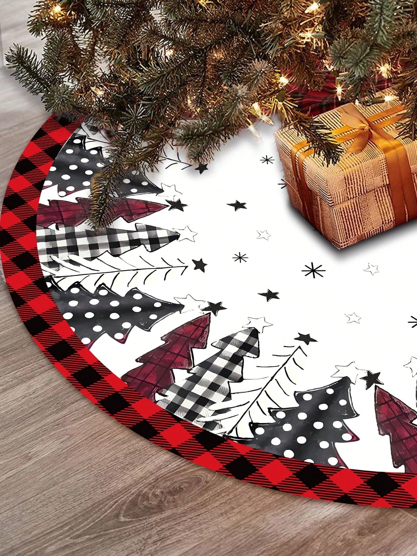 1pc 90cm/120cm Polyester Christmas Tree Skirt, Merry Christmas Decor For Home Snowflake Xmas Tree Carpet Navidad Noel 2024 Happy New Year 2025,Christmas