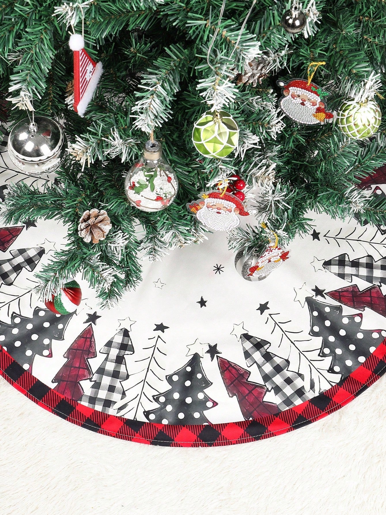 1pc 90cm/120cm Polyester Christmas Tree Skirt, Merry Christmas Decor For Home Snowflake Xmas Tree Carpet Navidad Noel 2024 Happy New Year 2025,Christmas