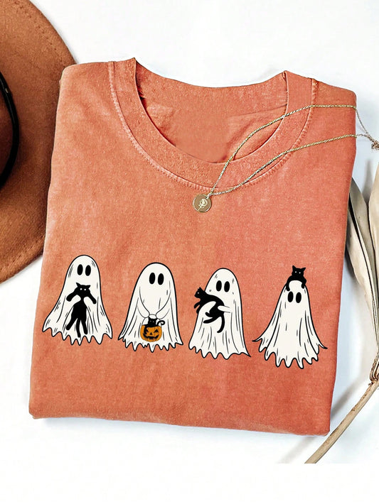 EZwear Cute Ghost Black Cat Halloween Shirt, Ghost Cat Halloween Shirt, Halloween Season, Cat Lover Gift, Halloween Cat Owner Gift