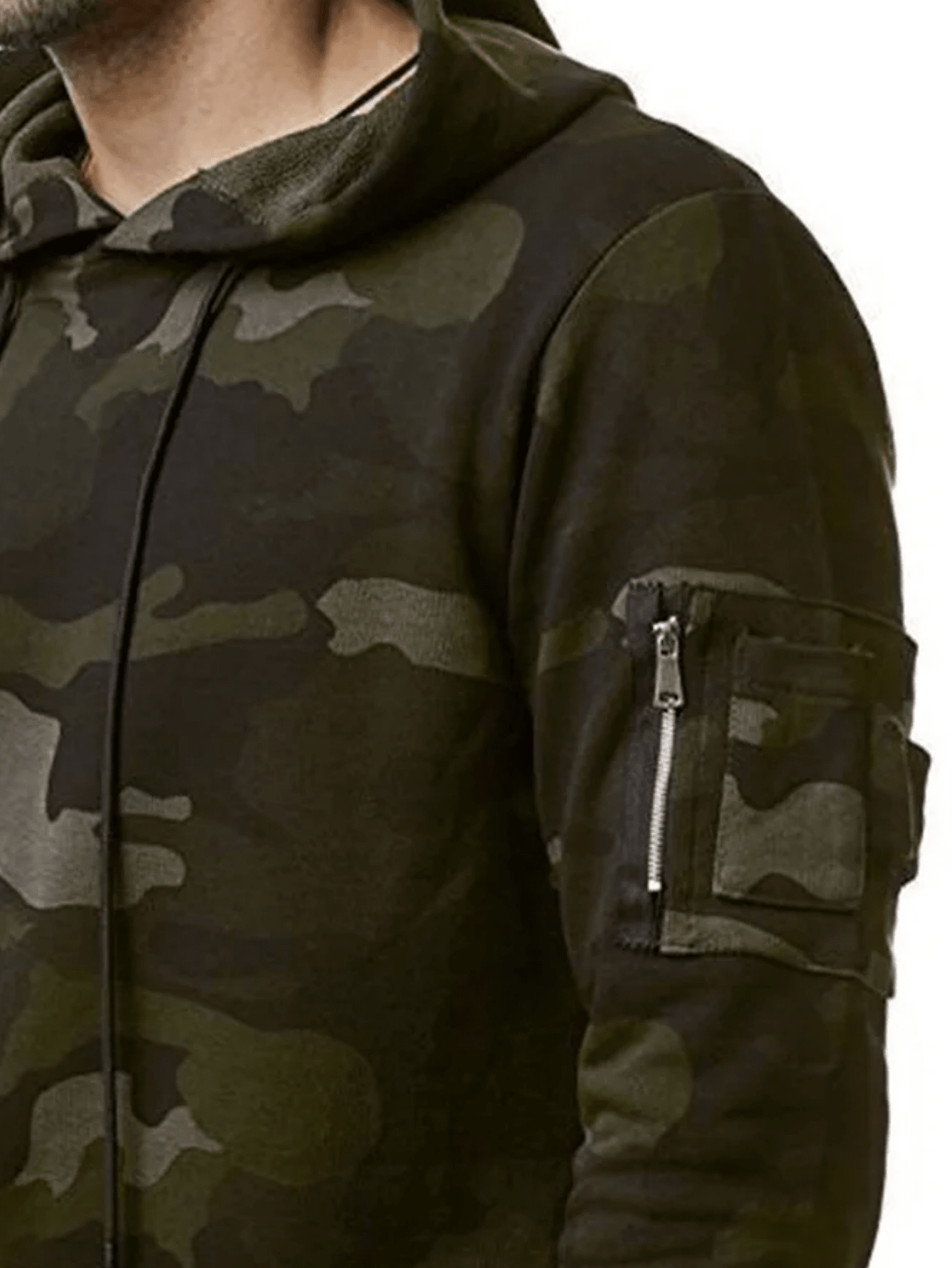 Men's Hooded Sports Sweatshirt, Camouflage Print With Arm Pouch