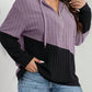 Essnce Plus Size Color Block Zip-Up Ribbed Hooded Sweatshirt