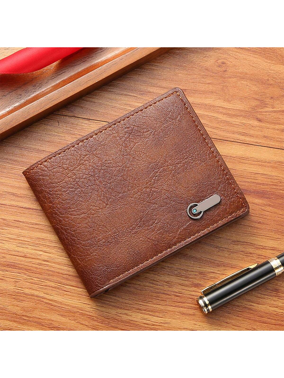 Men's Casual Short Leather Wallet, Business Slim Zipper Purse With Multiple Card Slots