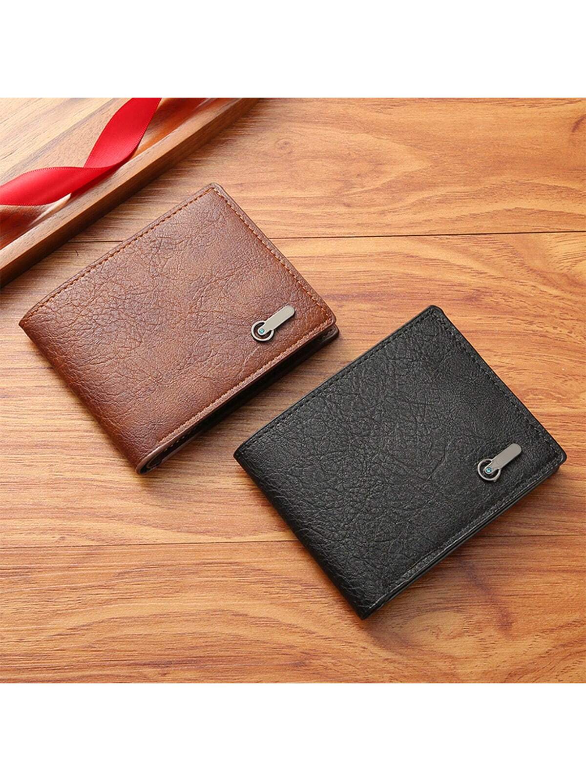 Men's Casual Short Leather Wallet, Business Slim Zipper Purse With Multiple Card Slots