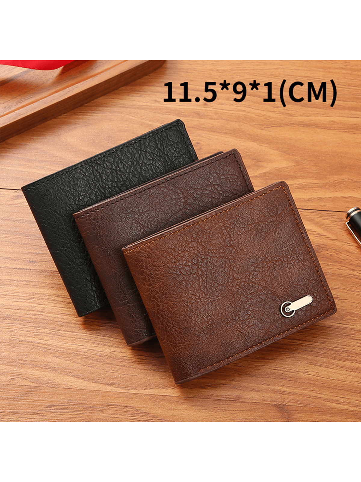 Men's Casual Short Leather Wallet, Business Slim Zipper Purse With Multiple Card Slots