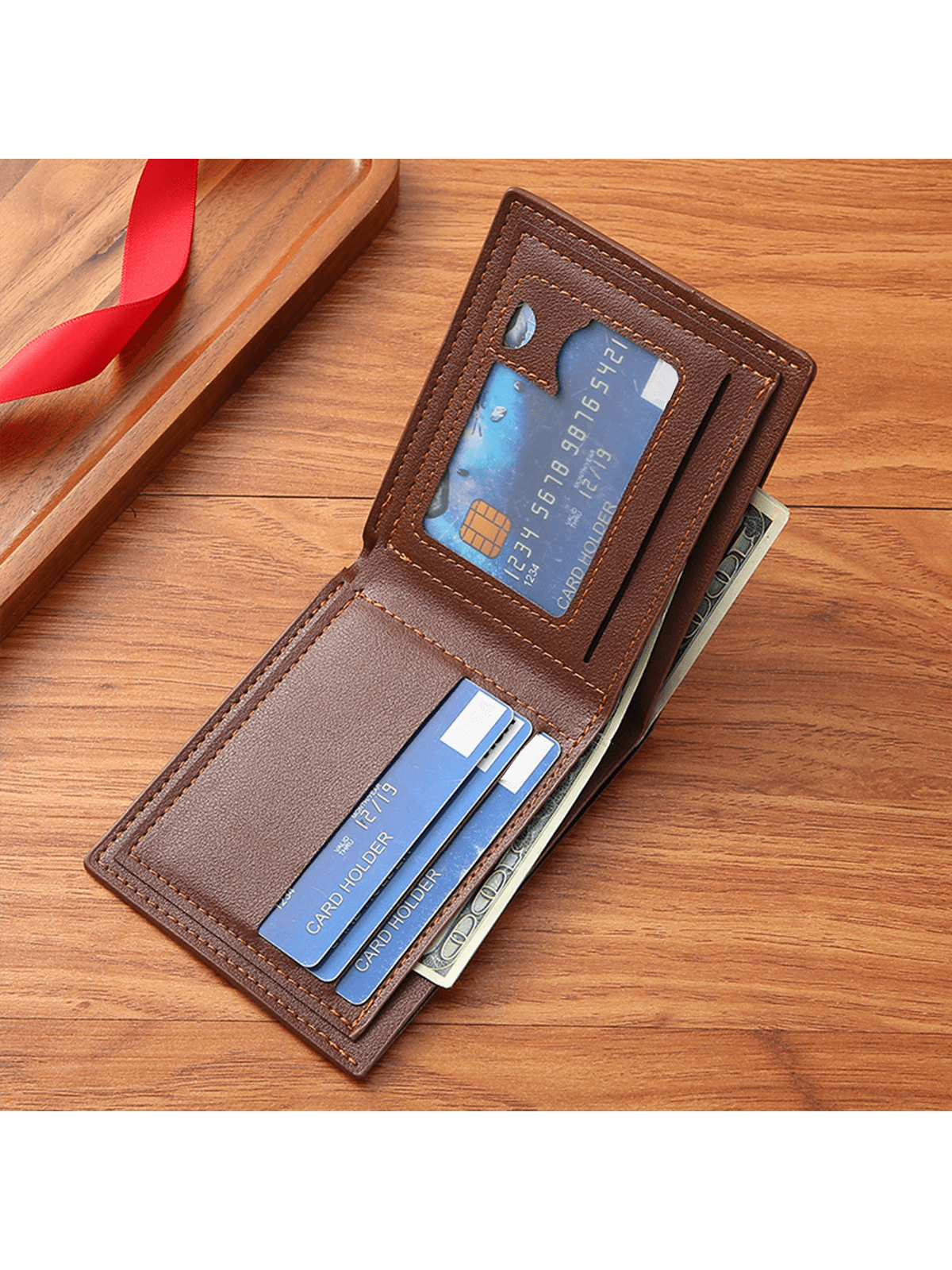 Men's Casual Short Leather Wallet, Business Slim Zipper Purse With Multiple Card Slots