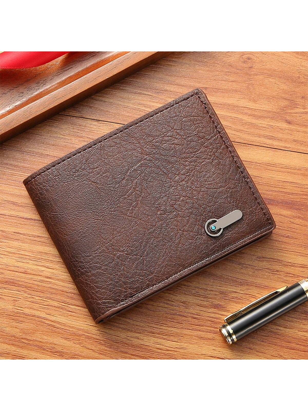 Men's Casual Short Leather Wallet, Business Slim Zipper Purse With Multiple Card Slots