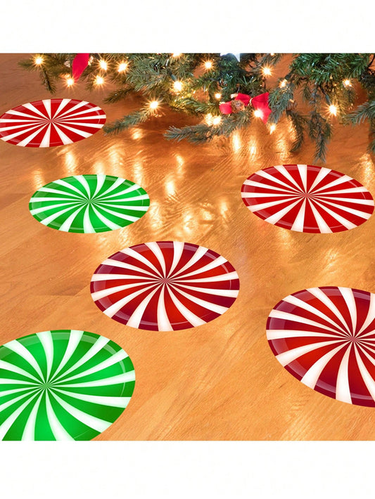 6pcs/Set Christmas Floor Stickers - Colorful Candy Pattern Removable Wall Decals, Bedroom Entrance Hall Living Room Home Decor, Christmas Party Decoration,Christmas