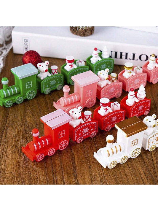 Plastic Christmas Home Decorations Small Train Decorations 4 Color Trains Holiday Birthday Mini