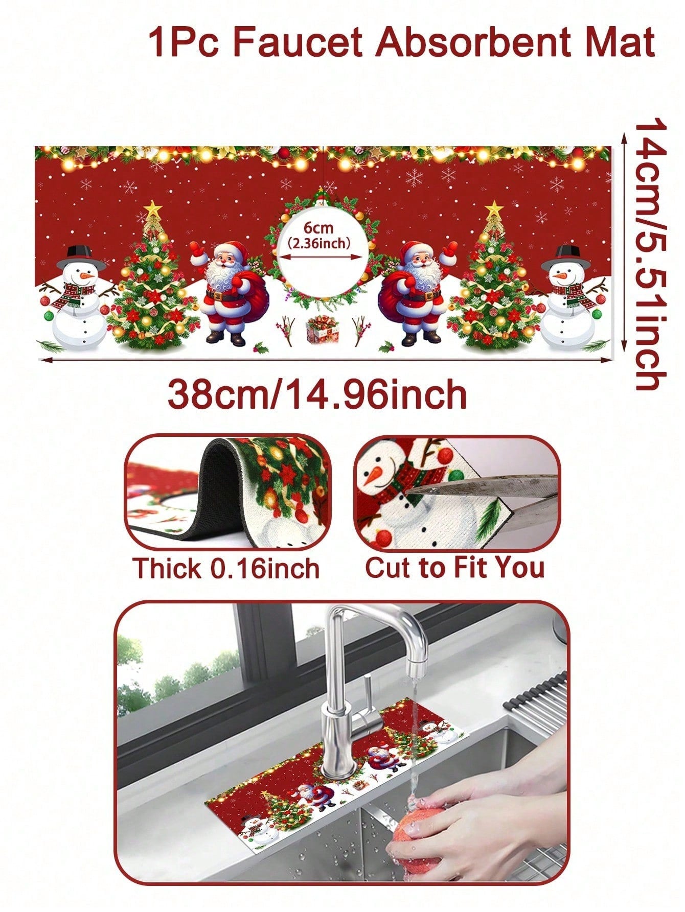 Christmas Faucet Absorbent Pads For Kitchens And Bathrooms, Santa Claus Snowman Gingerbread Man Xmas Tree Pattern Kitchen Diatomaceous Earth Mat, Christmas Decor Home Decor 2024 Happy New Year 2025,Christmas