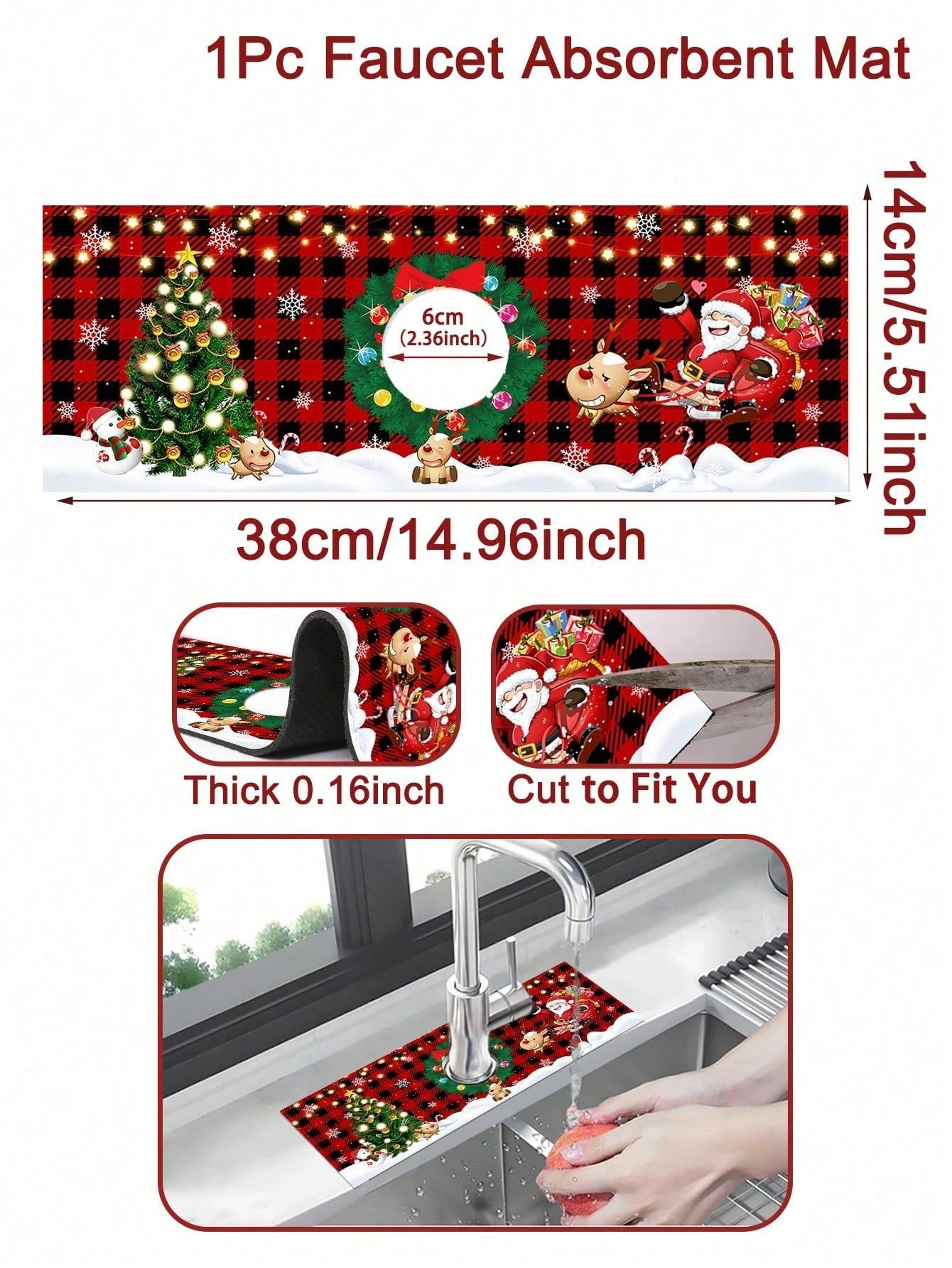 Christmas Faucet Absorbent Pads For Kitchens And Bathrooms, Santa Claus Snowman Gingerbread Man Xmas Tree Pattern Kitchen Diatomaceous Earth Mat, Christmas Decor Home Decor 2024 Happy New Year 2025,Christmas