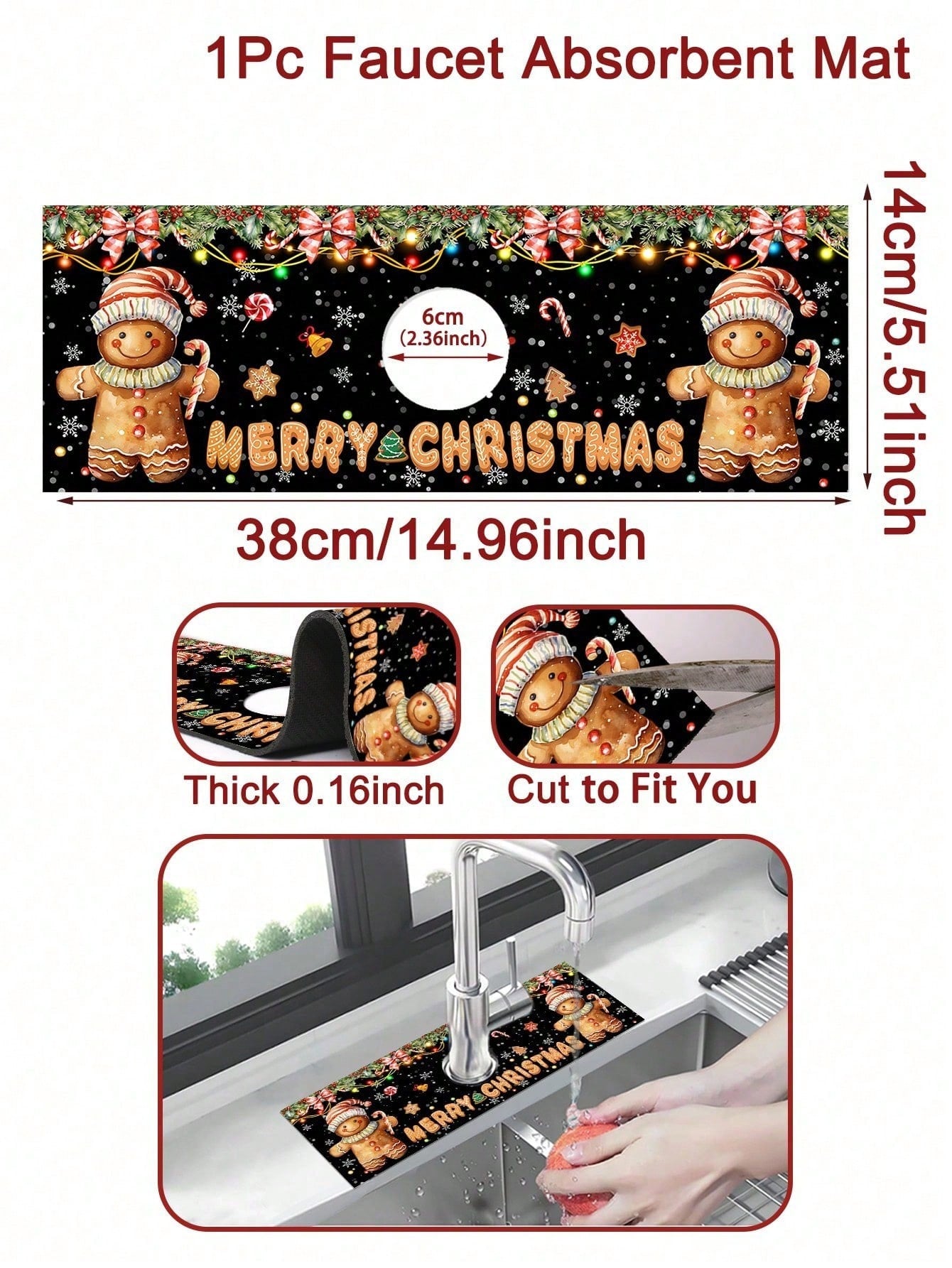 Christmas Faucet Absorbent Pads For Kitchens And Bathrooms, Santa Claus Snowman Gingerbread Man Xmas Tree Pattern Kitchen Diatomaceous Earth Mat, Christmas Decor Home Decor 2024 Happy New Year 2025,Christmas