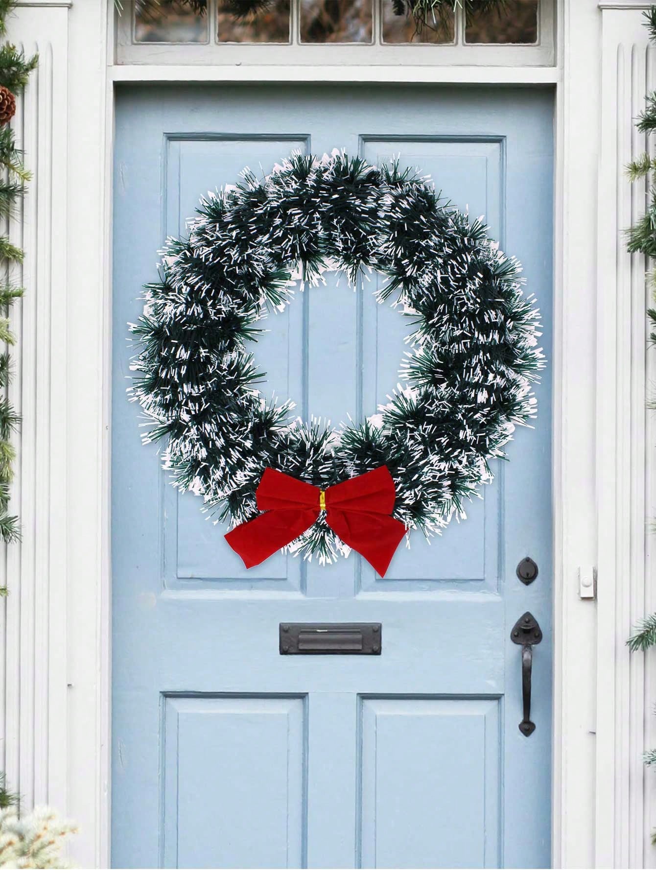 4pcs-Christmas Front Door With Red Bow 30cm Winter Decoration Wall Decor Hanging Wreath Kitchen Decor Artificial Home Decor Holiday Interior Window,Christmas