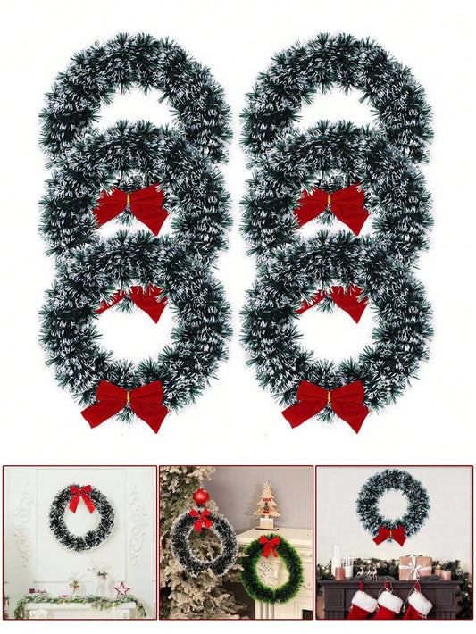 4pcs-Christmas Front Door With Red Bow 30cm Winter Decoration Wall Decor Hanging Wreath Kitchen Decor Artificial Home Decor Holiday Interior Window,Christmas