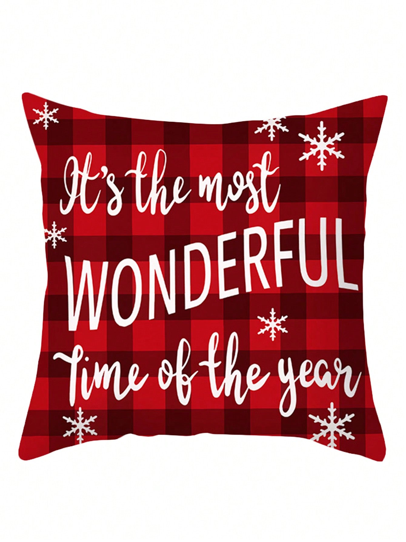 1Pc Christmas Pillowcase,Snowflake Letter Red Plaid Pattern Pillow Covers,Throw Pillow Covers,(Without Pillow Core)Home Decor,Christmas Decorations, Noel Party Supplies, Xmas Decor,Navidad Decor,Christmas Favor,Christmas