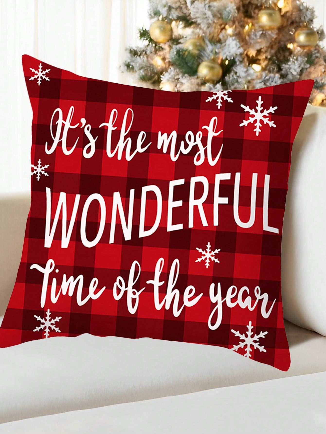 1Pc Christmas Pillowcase,Snowflake Letter Red Plaid Pattern Pillow Covers,Throw Pillow Covers,(Without Pillow Core)Home Decor,Christmas Decorations, Noel Party Supplies, Xmas Decor,Navidad Decor,Christmas Favor,Christmas