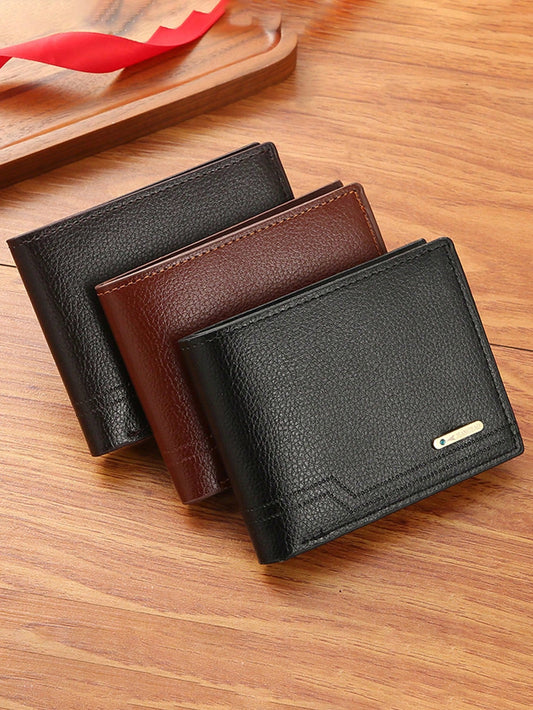 1pc Men's PU Leather Wallet, Large Capacity And Multiple Card Slots, Can Store Large Bills, Simple Coin Pocket, Credit Card, Bank Card, ID Card Photo Slot, Business Casual Style, An Ideal Gift For Men's Birthday Or Partner