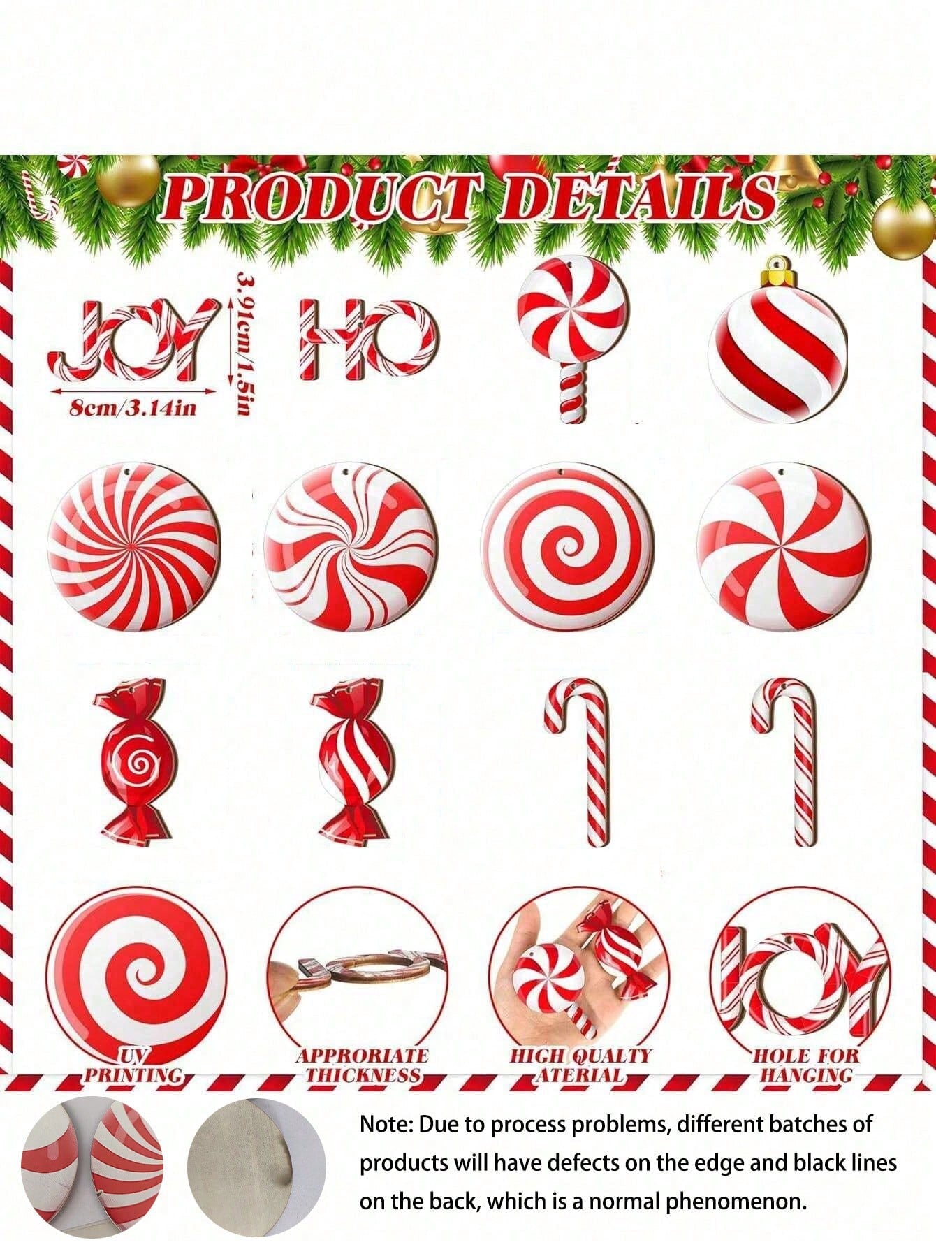 12pcs Christmas Ornaments - Wooden Candy Cane, Lollipop Hanging Decorations For Christmas Tree, Holiday Home, Party, Cafe, Supermarket Decor