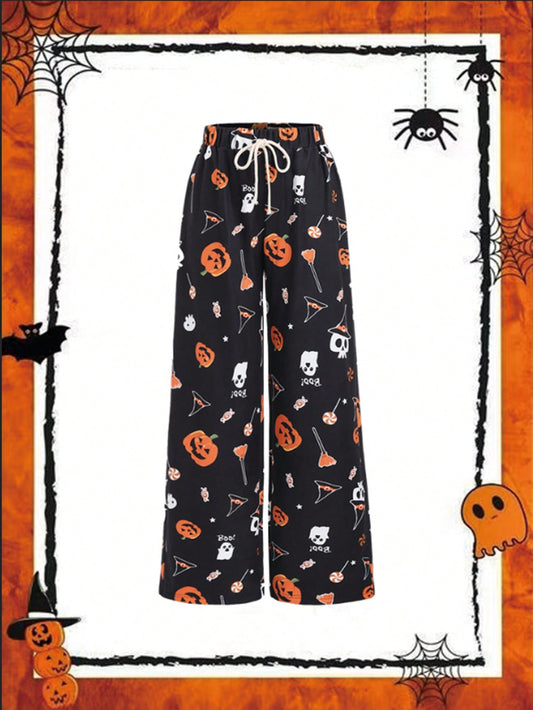 MOOSTA Plush Pumpkin Print Women Loose Fit Trousers, Halloween