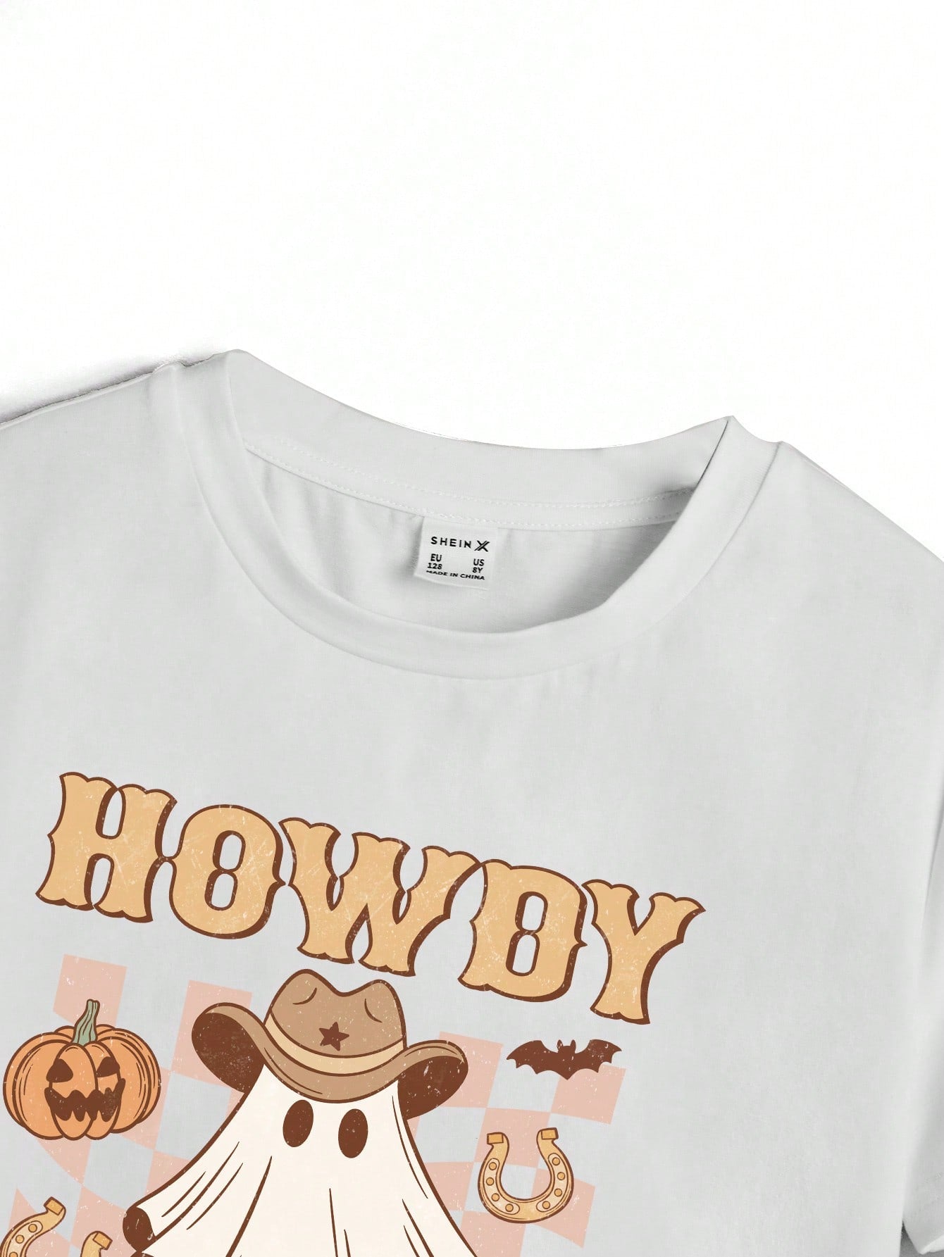 Lemon Design Oversized Girls' Simple White Halloween Cartoon Printed Casual T-Shirt