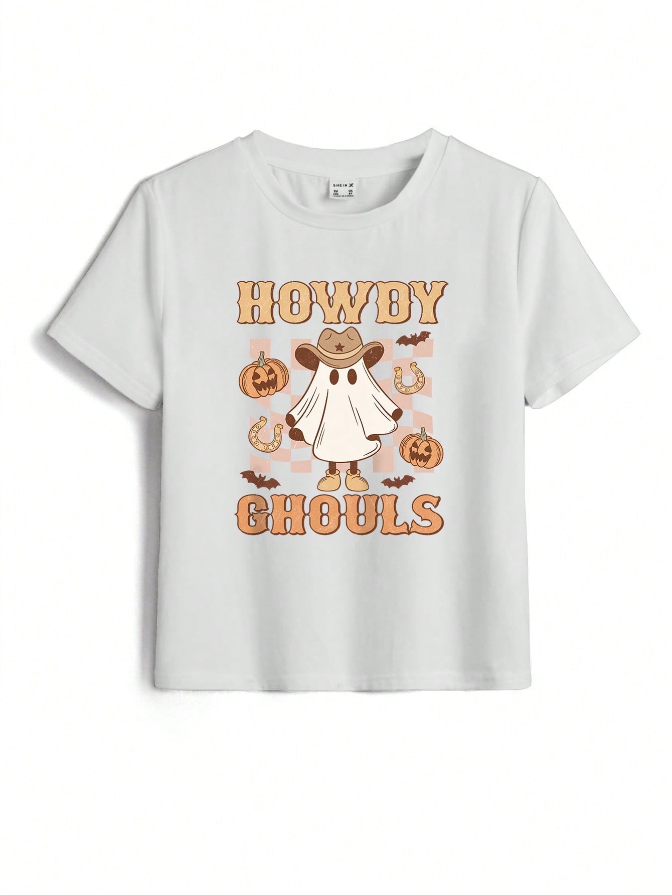 Lemon Design Oversized Girls' Simple White Halloween Cartoon Printed Casual T-Shirt