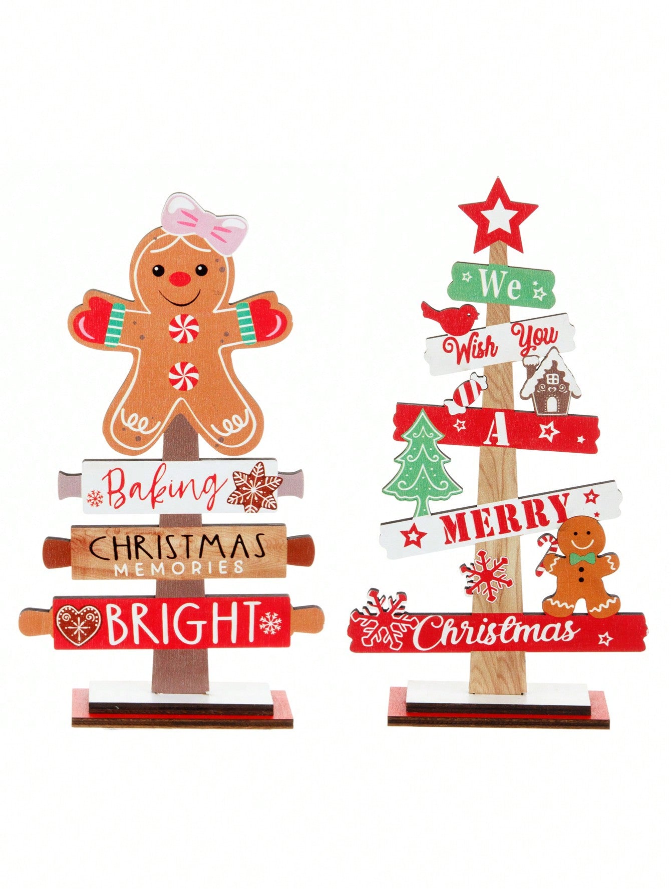 2pcs-Christmas Decoration Set,Christmas Wooden Ornaments,Festive Desktop Idea With Wooden Mini Christmas Tree And Gingerbread Man Display, Wooden Christmas Hanging,For Christmas Festival Decorations,Christmas