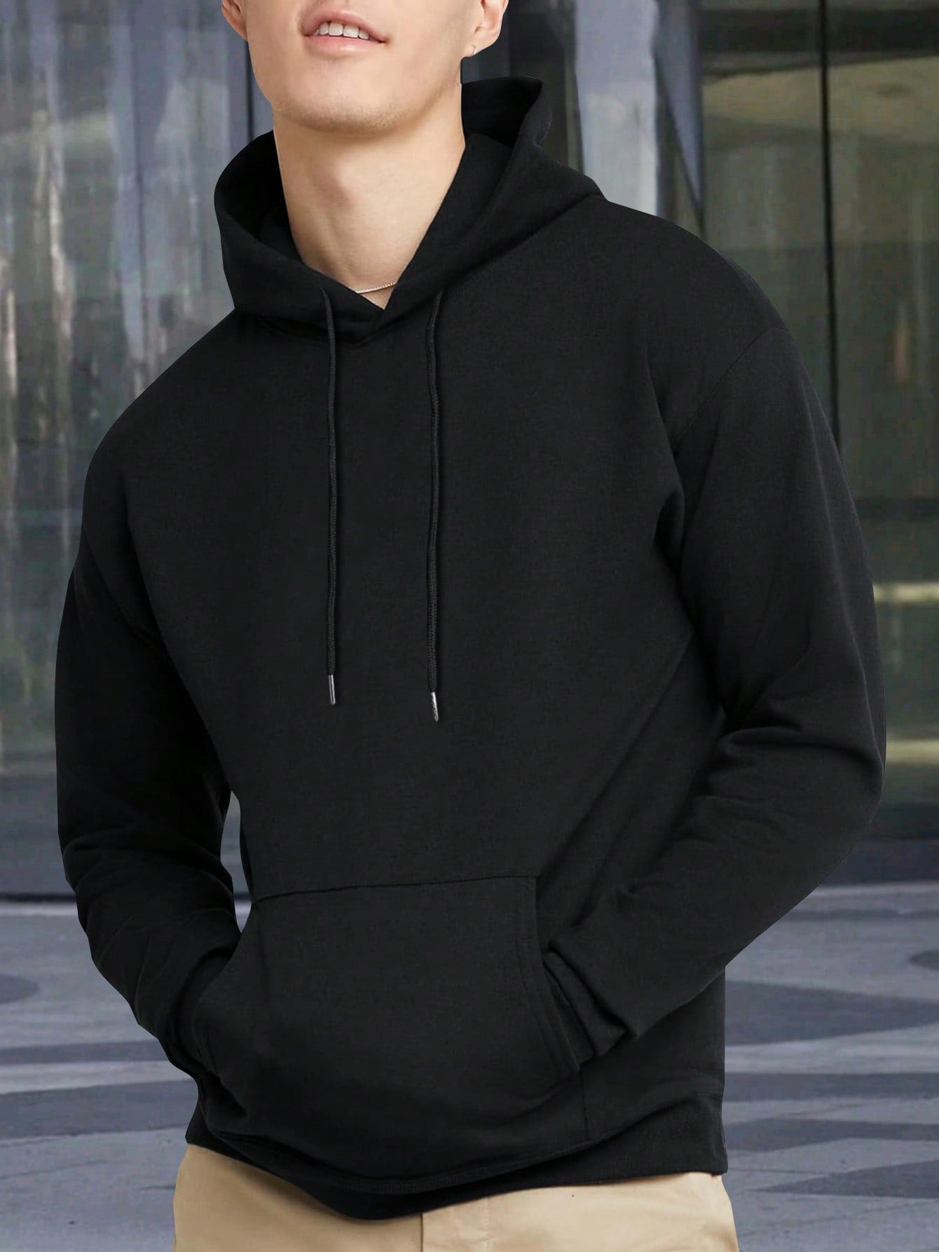 Men's Casual Spring Autumn Regular Fit Long Sleeve Pocket Hoodie Solid Color Basic Style Sweatshirt Outerwear