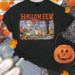 LUNE Plus Size Halloween T-Shirts, Casual Simple Haunted Town Print Loose Fit Short Sleeve Tee For Fall Season