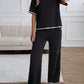 Women's Fashionable Knitted Short Sleeve Top And Long Pants Outfit