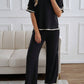 Women's Fashionable Knitted Short Sleeve Top And Long Pants Outfit