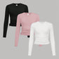 3pcs Tween Girls' Casual Solid Color Knit Crew Neck Long Sleeve Tops