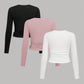 3pcs Tween Girls' Casual Solid Color Knit Crew Neck Long Sleeve Tops