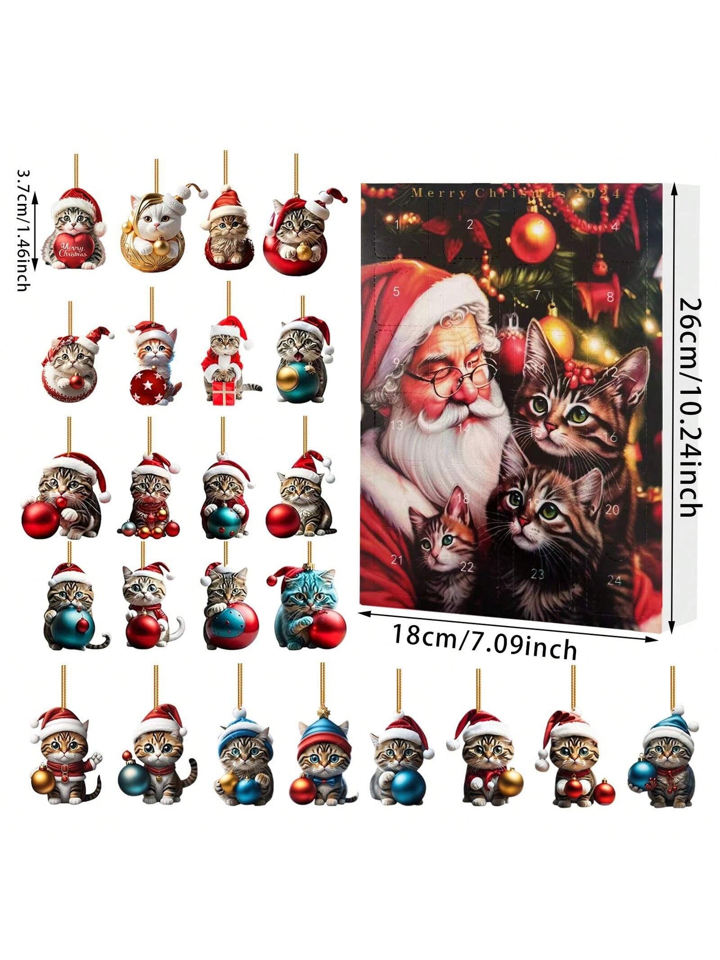 24pcs/Set 24-Day Christmas Countdown Calendar, Surprise Acrylic Cat Pendant Blind Box 24 Pieces Christmas Gifts Christmas Advent Calendar Surprise Gift,Christmas