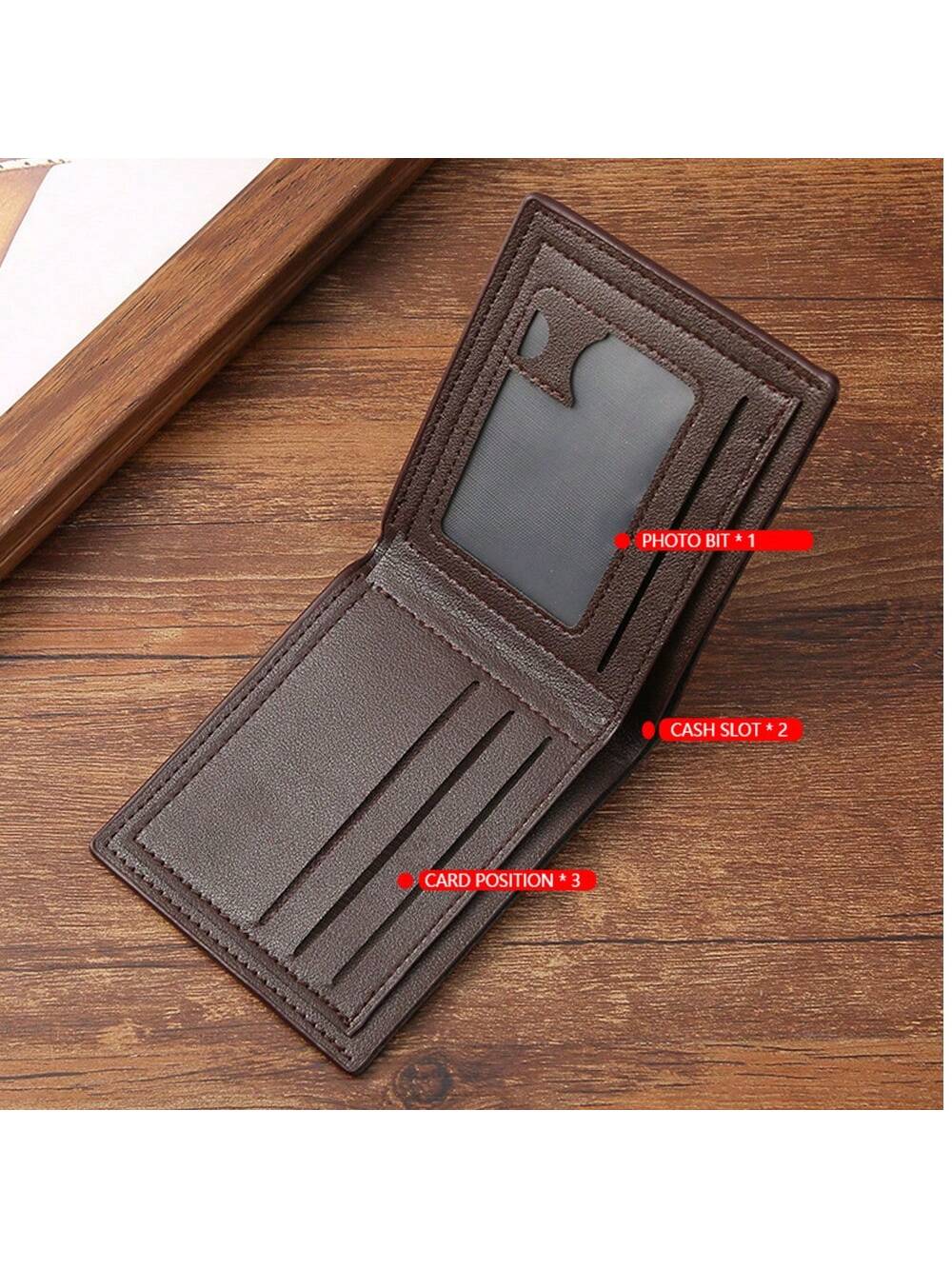 1pc Men's Black, Coffee, Brown Geometric Patterned Short Wallet, Casual Soft Leather Bifold Wallet With Multi Card Slots, Large Capacity Daily Use Wallet