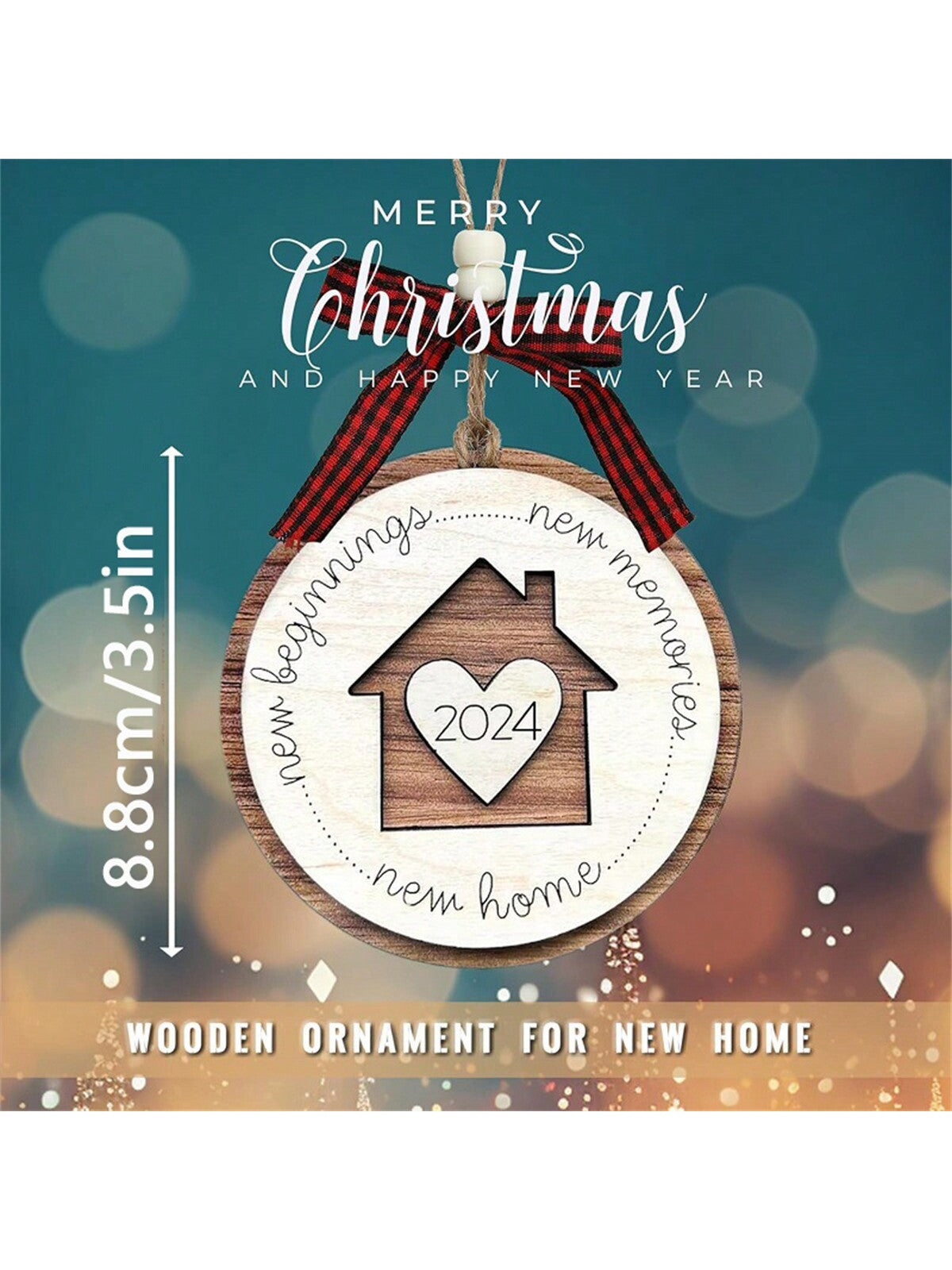 2024-2025 New Year Christmas New Home New Memories Wooden Home Holiday Decoration, Creative First Christmas Ornament For New Home, Christmas Gift Pendant, Ideal Holiday Gift