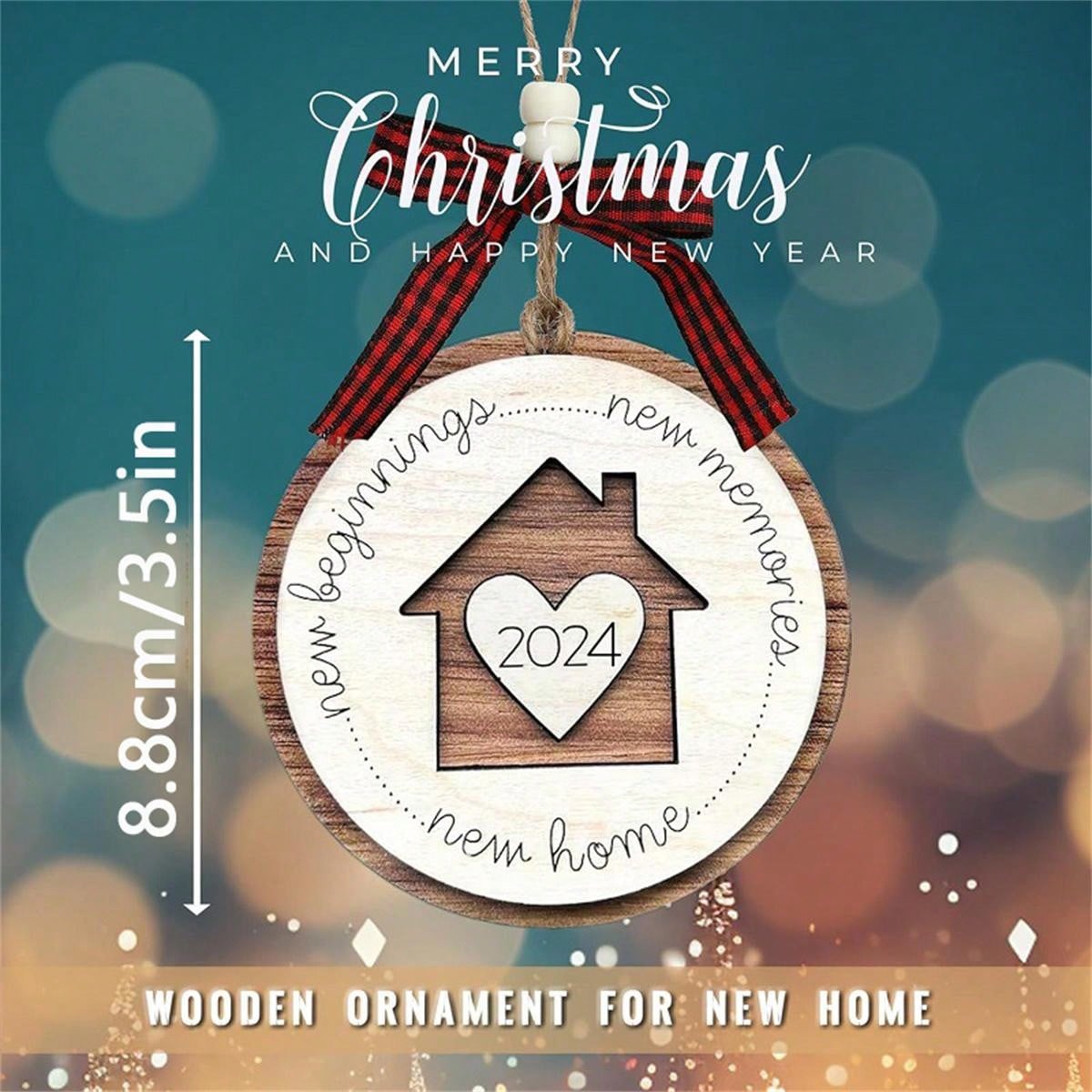 2024-2025 New Year Christmas New Home New Memories Wooden Home Holiday Decoration, Creative First Christmas Ornament For New Home, Christmas Gift Pendant, Ideal Holiday Gift